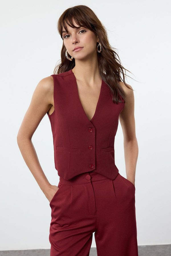 Trendyol Trendyol Burgundy Buttoned Woven Vest