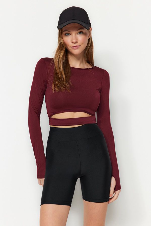 Trendyol Trendyol Burgundy Crop Window/Cut Out and Thumb Hole Detail Knitted Sports Top/Blouse