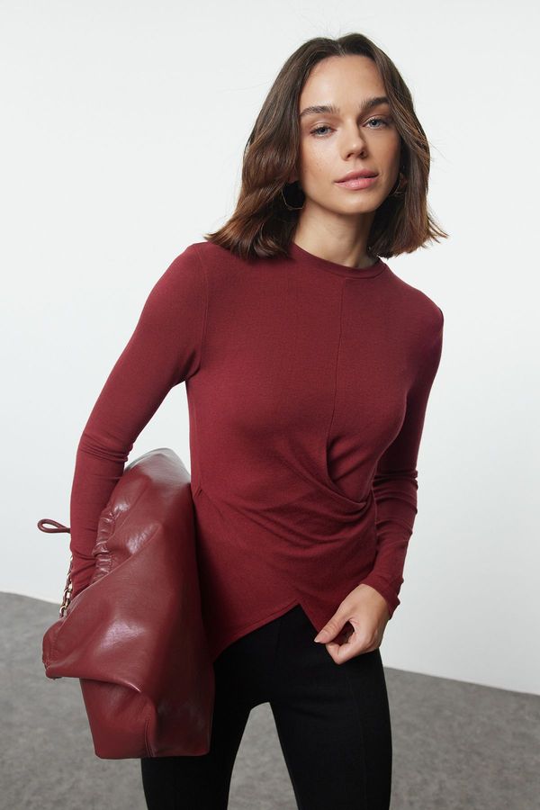 Trendyol Trendyol Burgundy Double Breasted Gathered/Drape Detailed Slim/Fits Body Knitted Blouse