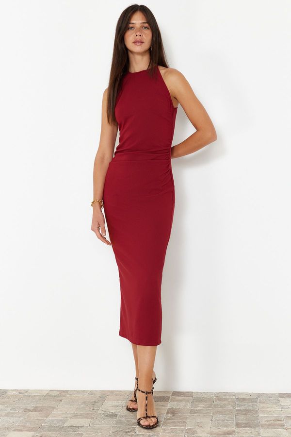 Trendyol Trendyol Burgundy Fitted Halter Neck Midi Pencil Skirt Woven Dress