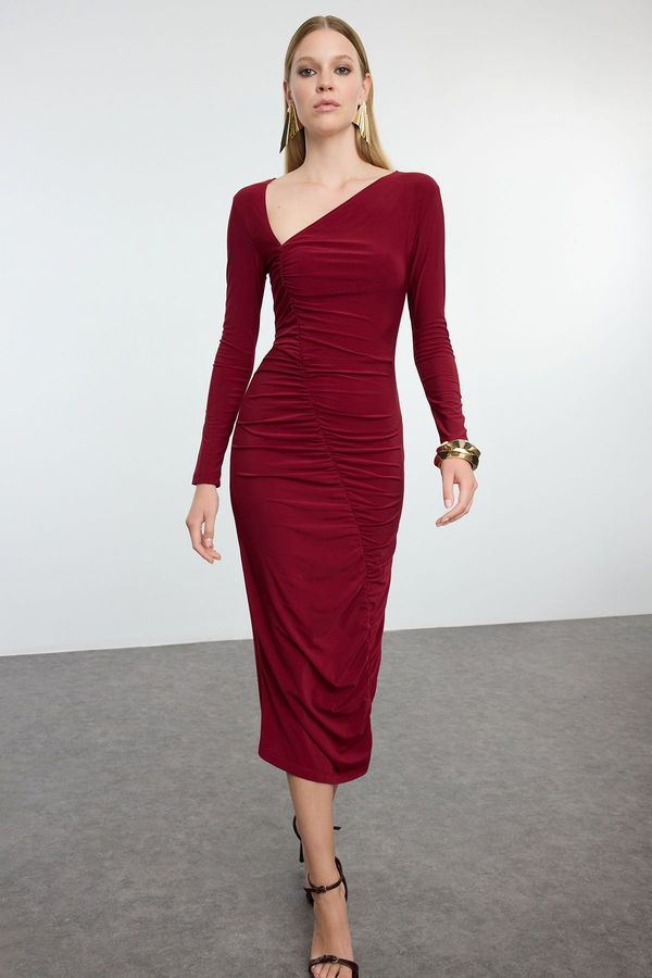 Trendyol Trendyol Burgundy Fitted Knitted Stylish Dress