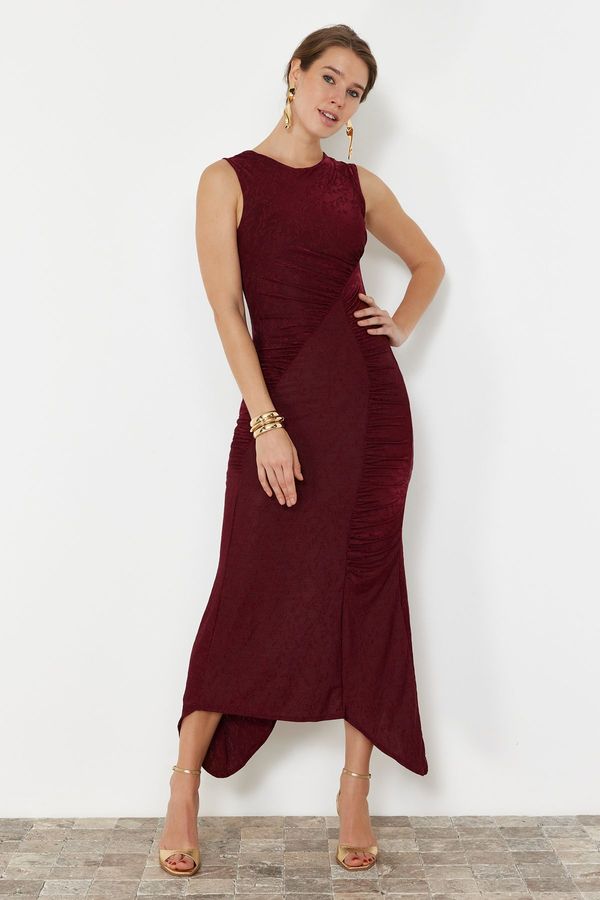 Trendyol Trendyol Burgundy Fitted Woven Evening Dress