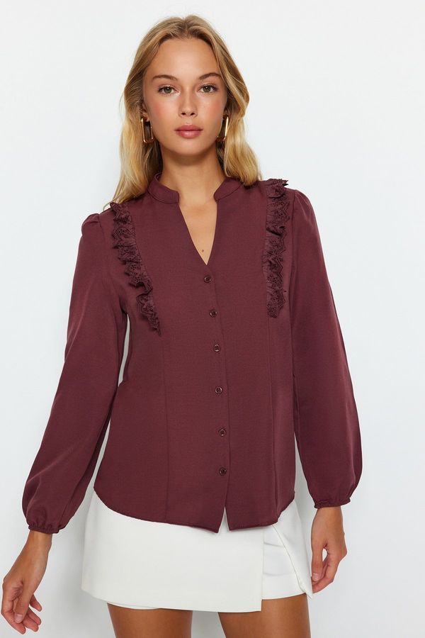 Trendyol Trendyol Burgundy Lace Cotton Woven Shirt