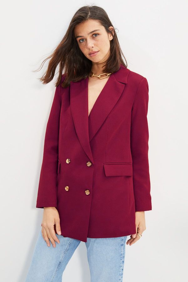 Trendyol Trendyol Burgundy Oversize Lined Buttoned Woven Blazer Jacket