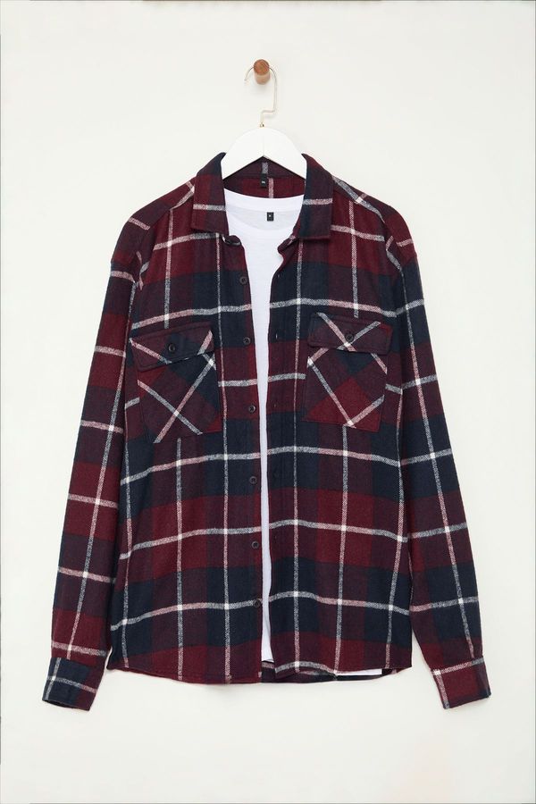 Trendyol Trendyol Burgundy Plaid Checkered Lumberjack Winter Plus Size Shirt