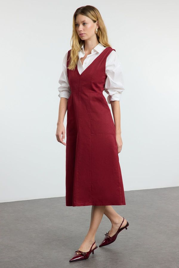 Trendyol Trendyol Burgundy Plain Midi Woven Dress