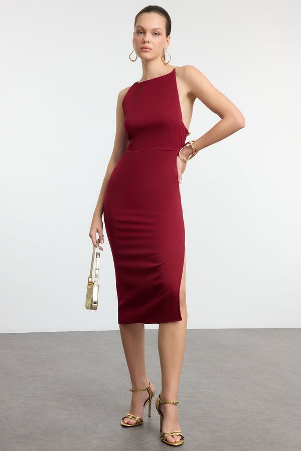 Trendyol Trendyol Burgundy Removable Chain Accessory Detailed Woven Dress