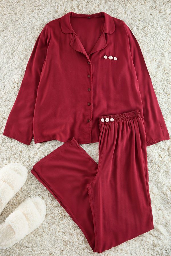 Trendyol Trendyol Burgundy Rose Accessory Detailed Viscose Woven Pajama Set