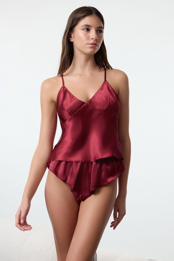 Trendyol Trendyol Burgundy Satin Rope Strapless Knitted Underwear Set