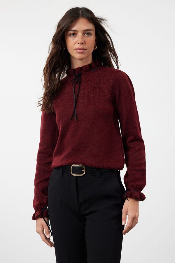 Trendyol Trendyol Burgundy Soft Textured Openwork/Hole Knitwear Sweater