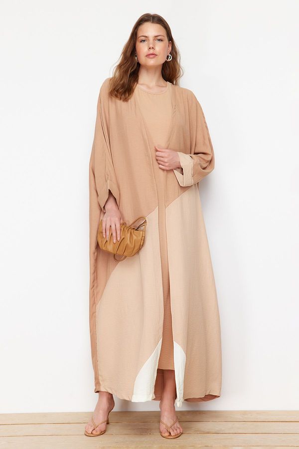 Trendyol Trendyol Camel Color Blocked Long Woven Cap & Abaya