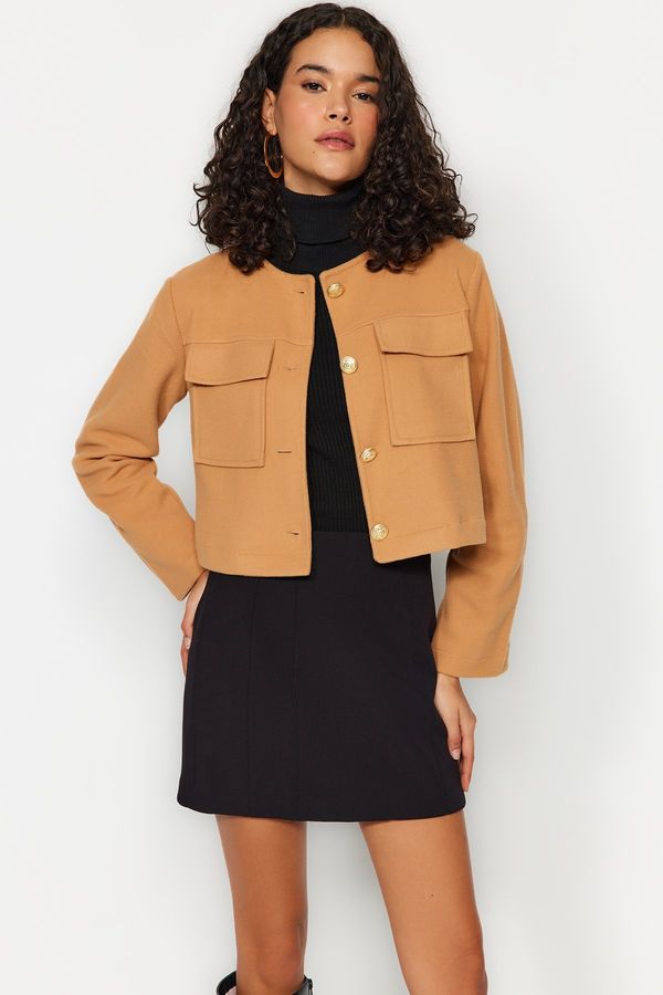 Trendyol Trendyol Camel Gold Button Podroben žigosan plašč jakne