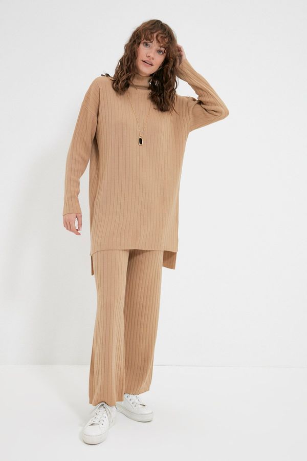 Trendyol Trendyol Camel Half Turtleneck Ribbed Sweater-Pants Knitwear Suit