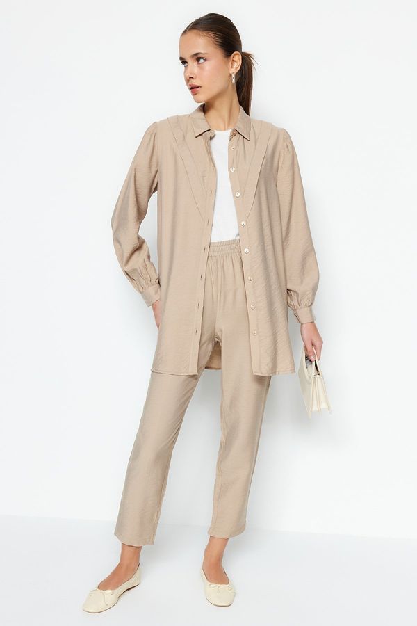 Trendyol Trendyol Camel Linen Look Shirt-Pants Woven Suit