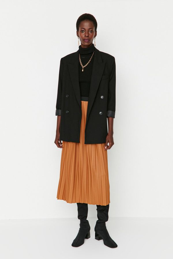 Trendyol Trendyol Camel Pleated High Waist Woven Skirt