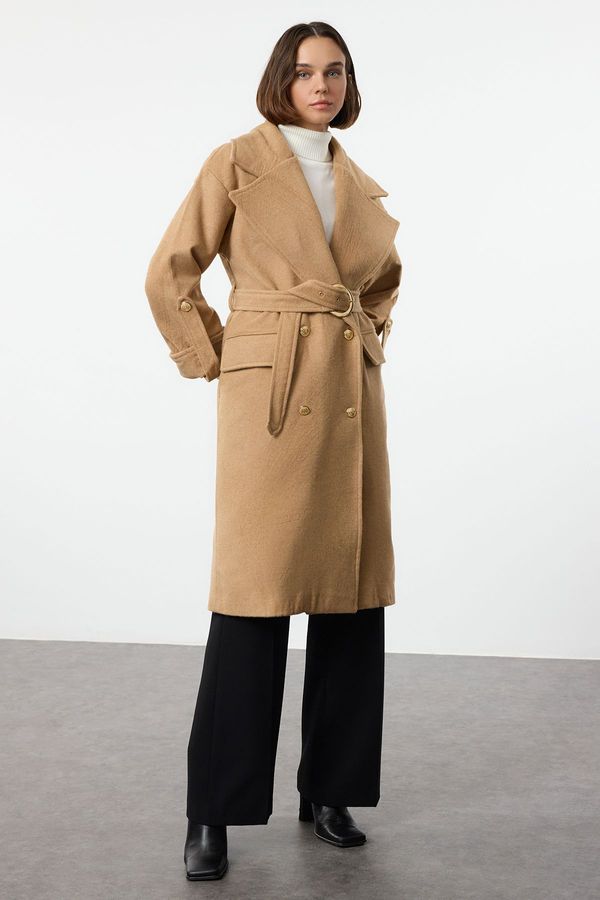 Trendyol Trendyol Camel Regular Belted Foldable Sleeves Wool Trench Coat