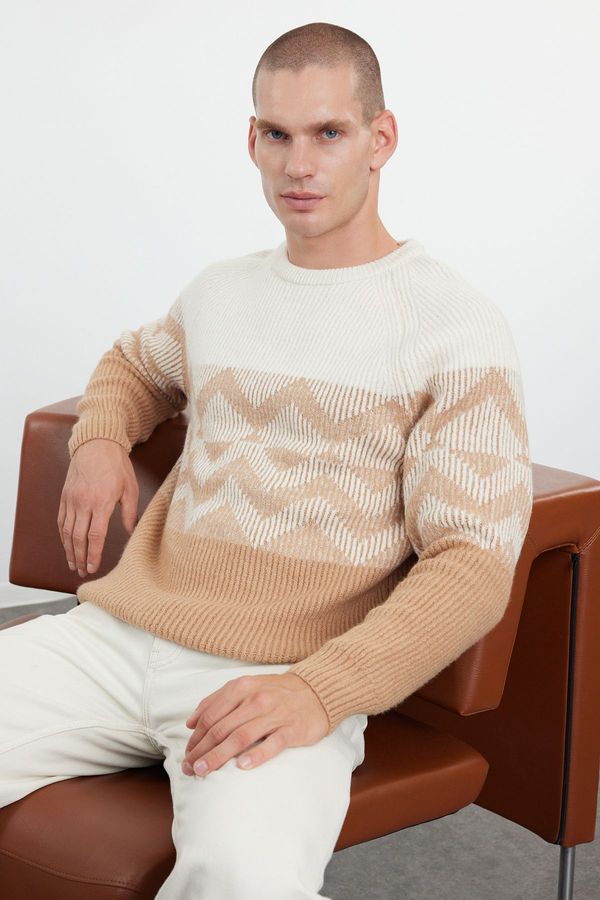 Trendyol Trendyol Camel Regular Crew Neck Ethnic Knitwear Sweater