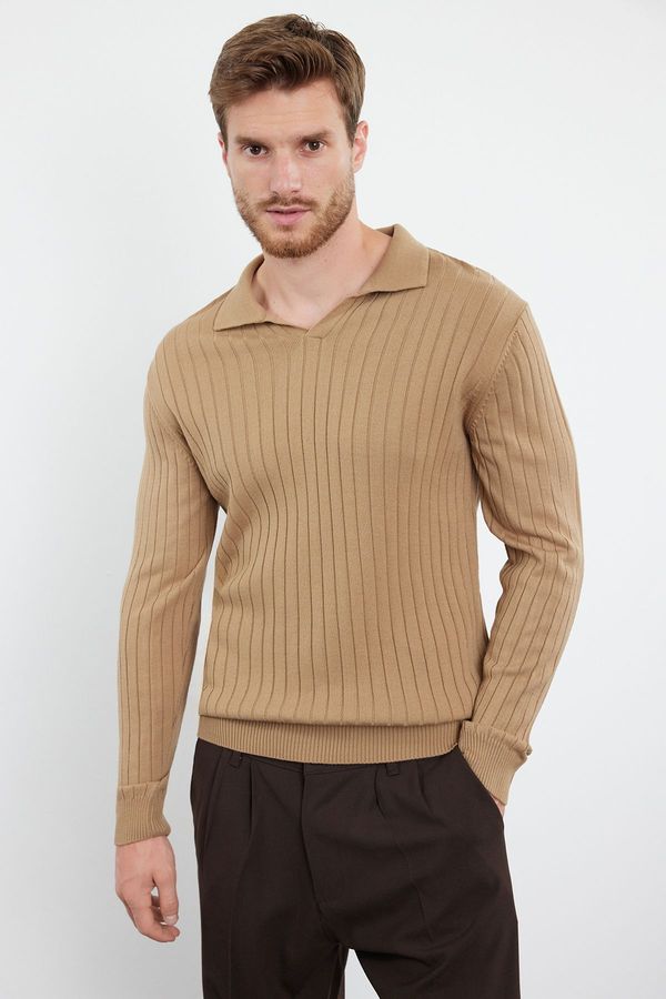 Trendyol Trendyol Camel Slim Polo Neck Plain Knitwear Sweater