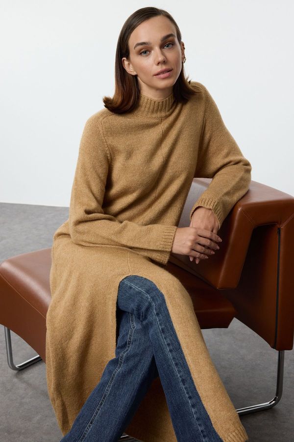 Trendyol Trendyol Camel Soft Texture Knitwear Long Sweater Dress