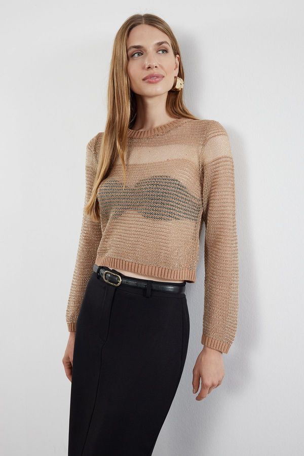 Trendyol Trendyol Camel Transparent Transitional Glitter Knitwear Sweater