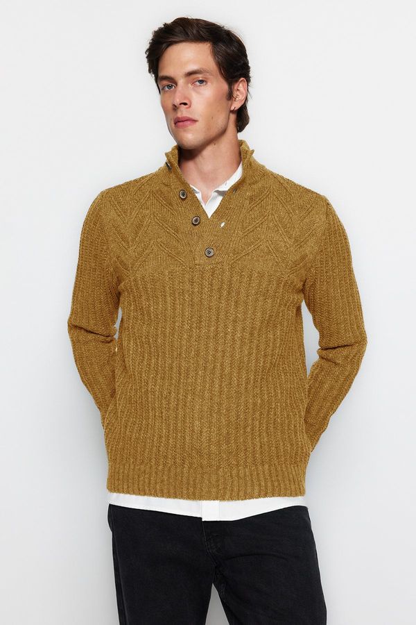 Trendyol Trendyol Camel Unisex Slim Fit Half Fisherman Buttoned Knitwear Sweater