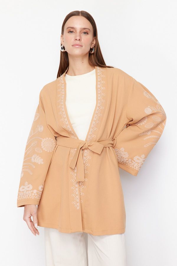 Trendyol Trendyol Camel Woven Embroidered Cup & Abaya & Kimono