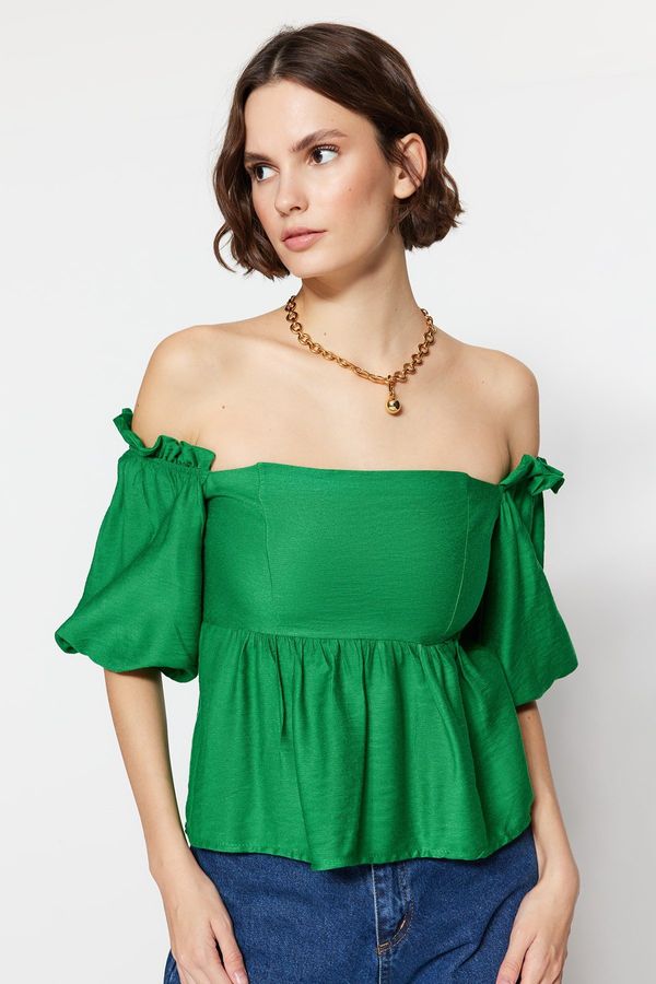 Trendyol Trendyol Carmen Green Woven Collar Blouse