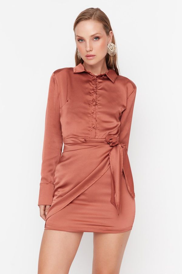 Trendyol Trendyol cimetova kravata podrobna satenska večerna obleka