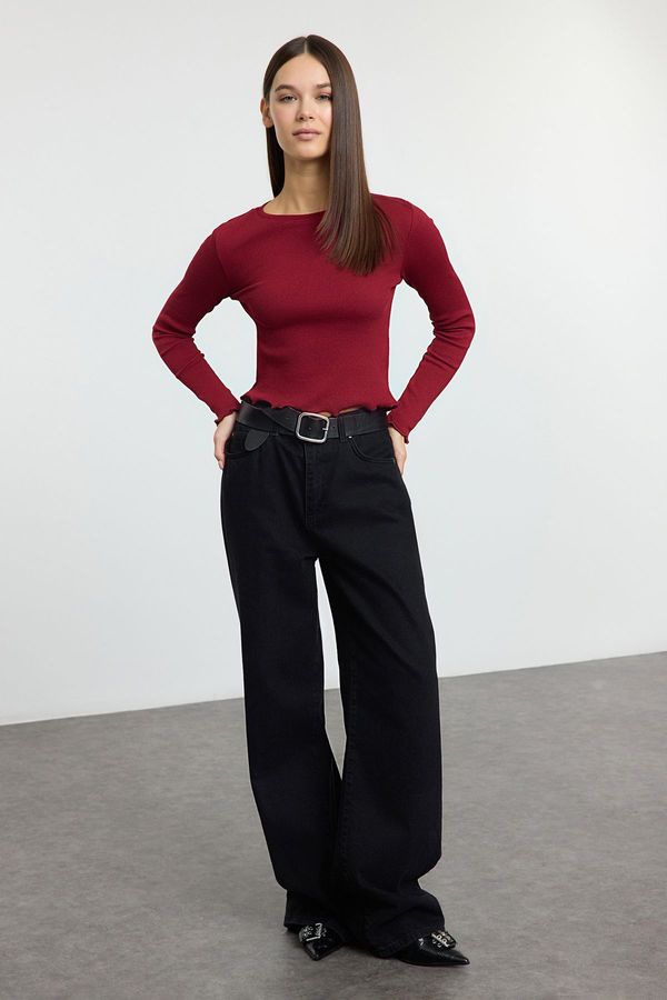 Trendyol Trendyol Claret Red Fitted/Body-Sit Crop Ribbed Flexible Knit Blouse