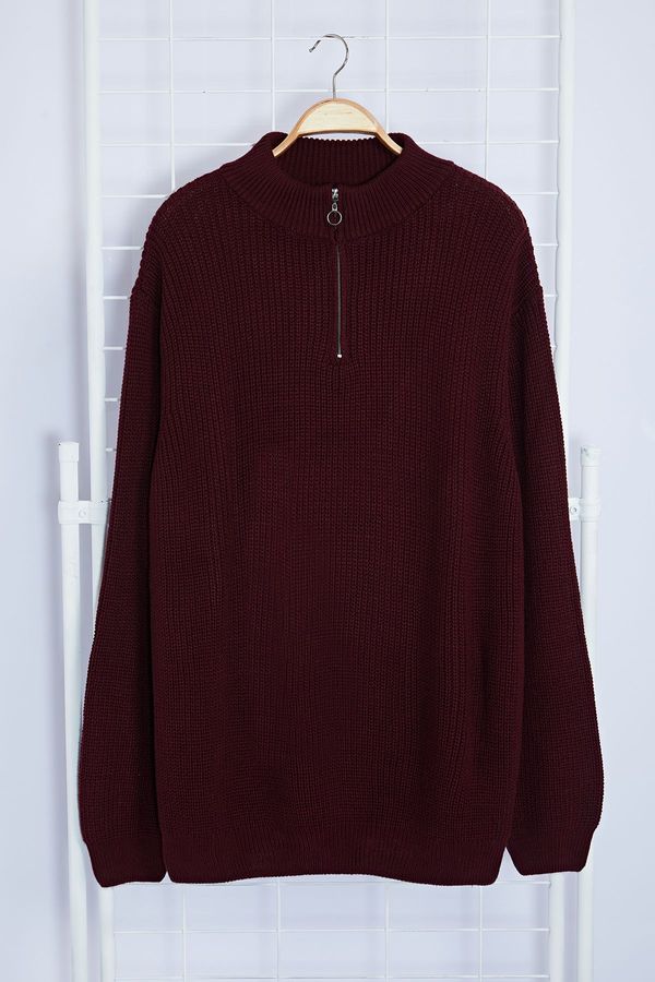 Trendyol Trendyol Claret Red FL Regular Half Turtleneck Plain Knitwear Plus Size Sweater
