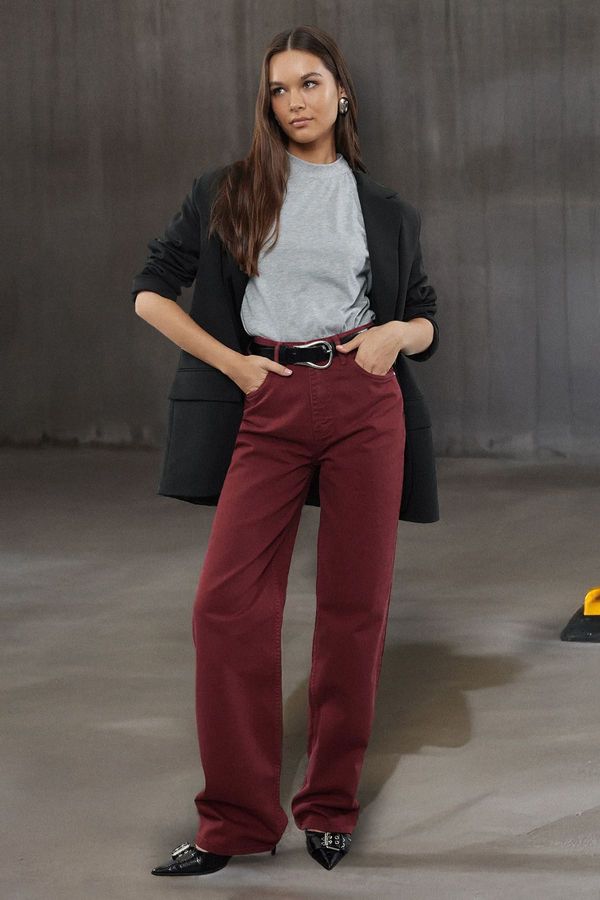 Trendyol Trendyol Claret Red High Waist Wide Leg Jeans