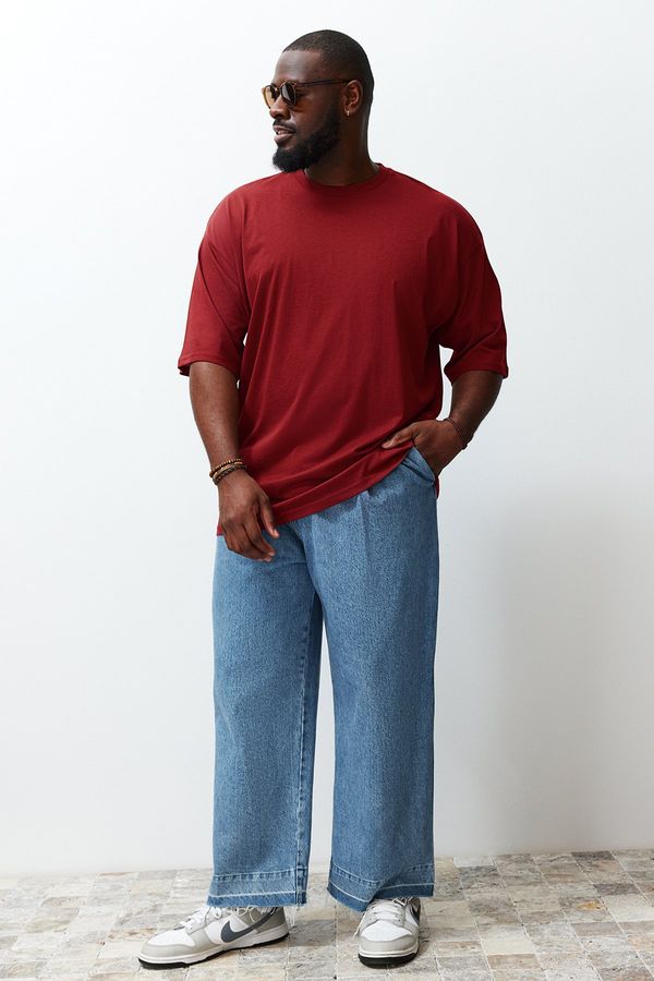 Trendyol Trendyol Claret Red Plus Size Oversize Comfortable Basic 100% Cotton T-Shirt