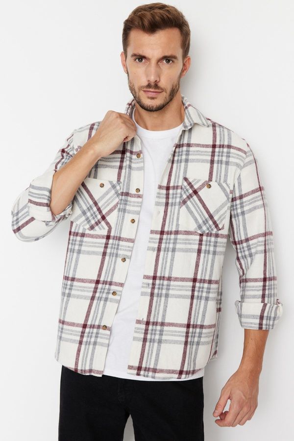 Trendyol Trendyol Claret Red Regular Fit Double Pocket Winter Lumberjack Checkered Shirt