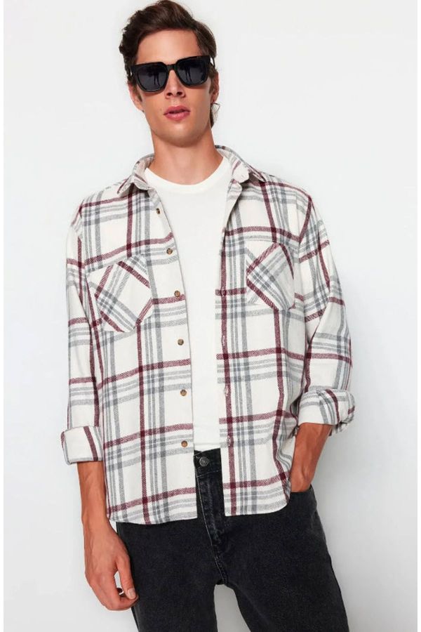 Trendyol Trendyol Claret Red Regular Fit Double Pocket Winter Lumberjack Checkered Shirt