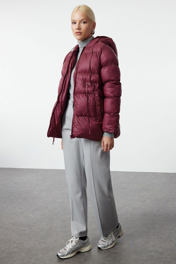 Trendyol Trendyol Claret Red Regular Hooded Waist Drawstring Detail Water Repellent Puffer Jacket