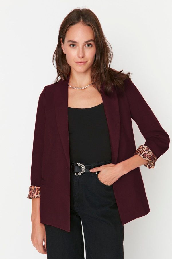 Trendyol Trendyol Claret Red Regular Leopard Lined Detail Blazer Jacket