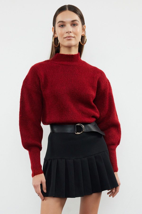 Trendyol Trendyol Claret Red Soft Texture Sleeve Detailed Knitwear Sweater