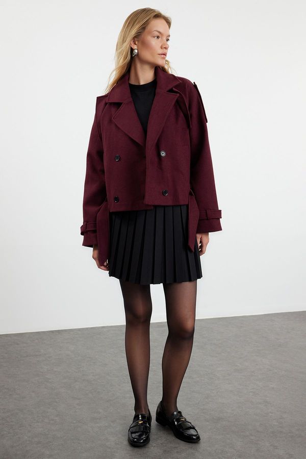 Trendyol Trendyol Claret Red Soft Textured Seasonal Short Oversize Cashmere Coat