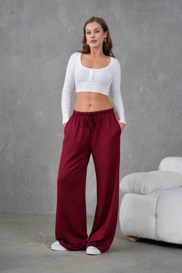 Trendyol Trendyol Claret Red Soft Touch Elastic Waist Regular Fit Knitted Trousers