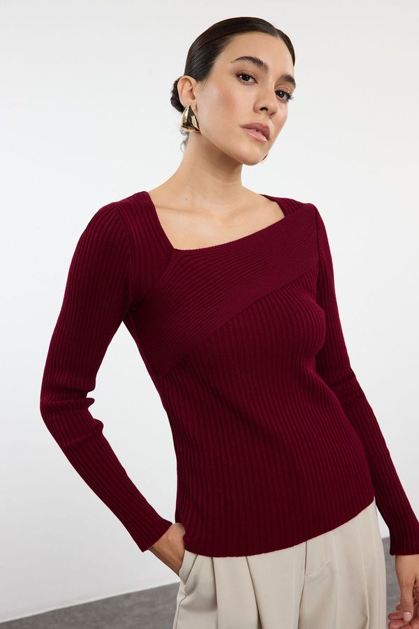 Trendyol Trendyol Claret Red Square Collar Knitwear Sweater