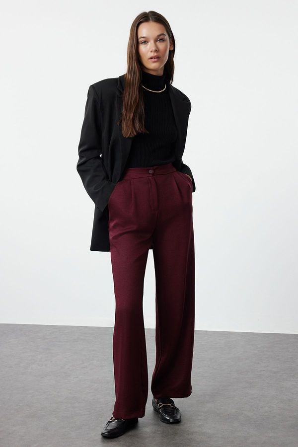 Trendyol Trendyol Claret Red Straight/Straight Cut Woven Trousers