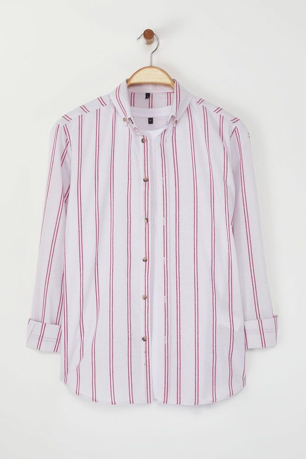 Trendyol Trendyol Claret Red*001 Slim Fit Button-down Collar Thin Striped Shirt
