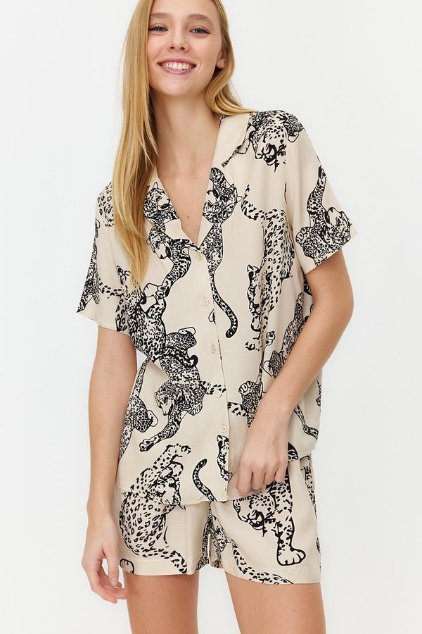 Trendyol Trendyol Cream Animal Patterned Viscose Woven Pajama Set