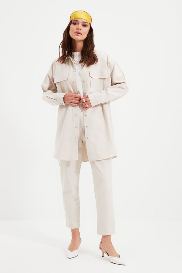 Trendyol Trendyol Cream Pocket Detailed Snap Closure Shirt-Pants Woven Suit