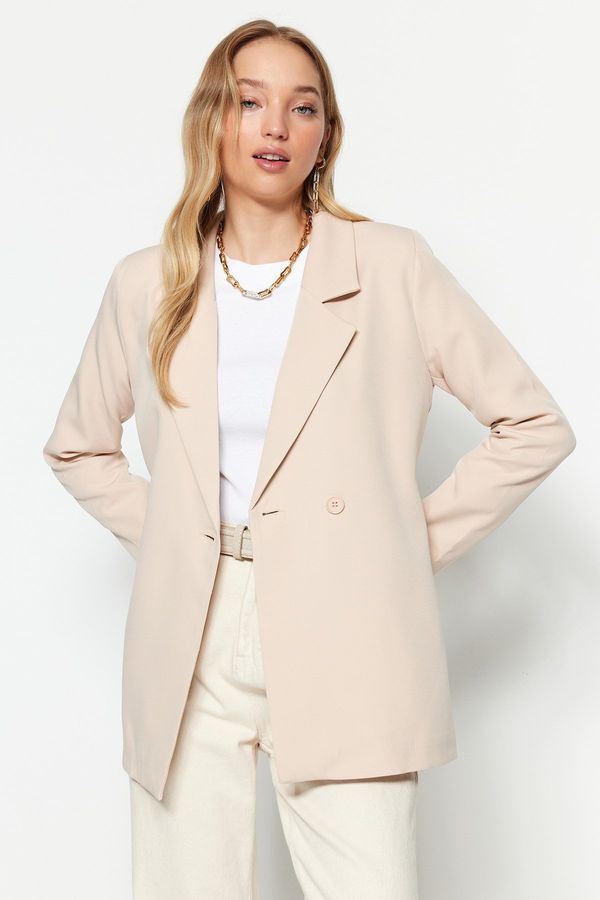 Trendyol Trendyol Cream Woven Lined Single Button Back Detailed Jacket