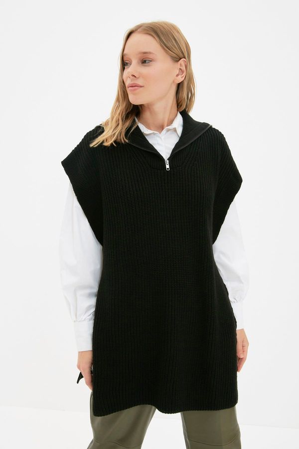 Trendyol Trendyol črna ovratnica z zadrgo Tie-Up Podroben pulover za pletenine