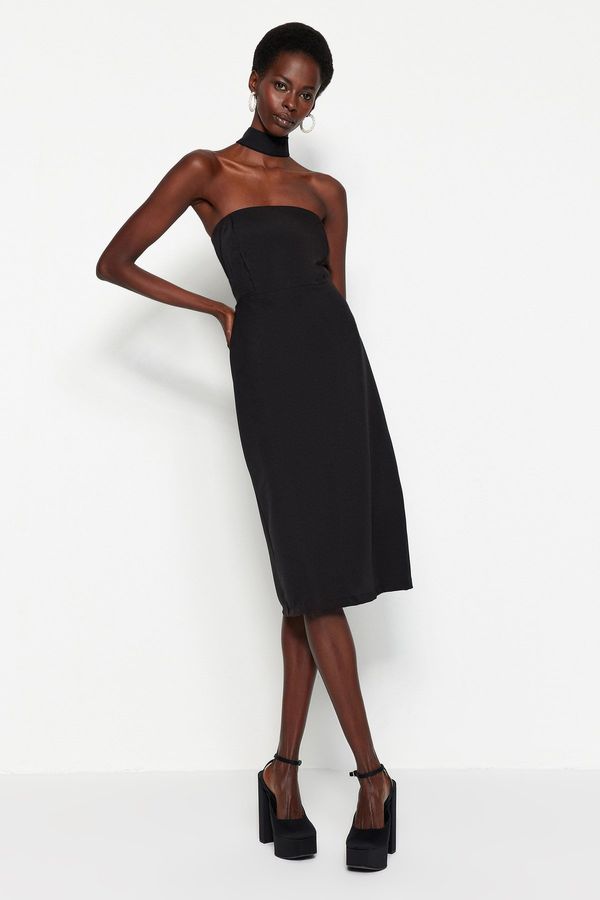 Trendyol Trendyol črna podložena tkana večerna obleka