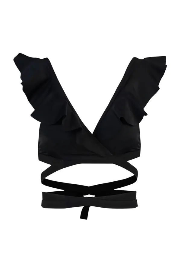 Trendyol Trendyol črni trikotnik Flounce Bikini Top