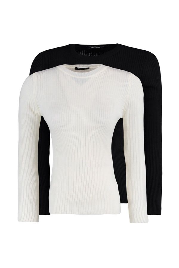 Trendyol Trendyol črno-beli pulover za pletenine