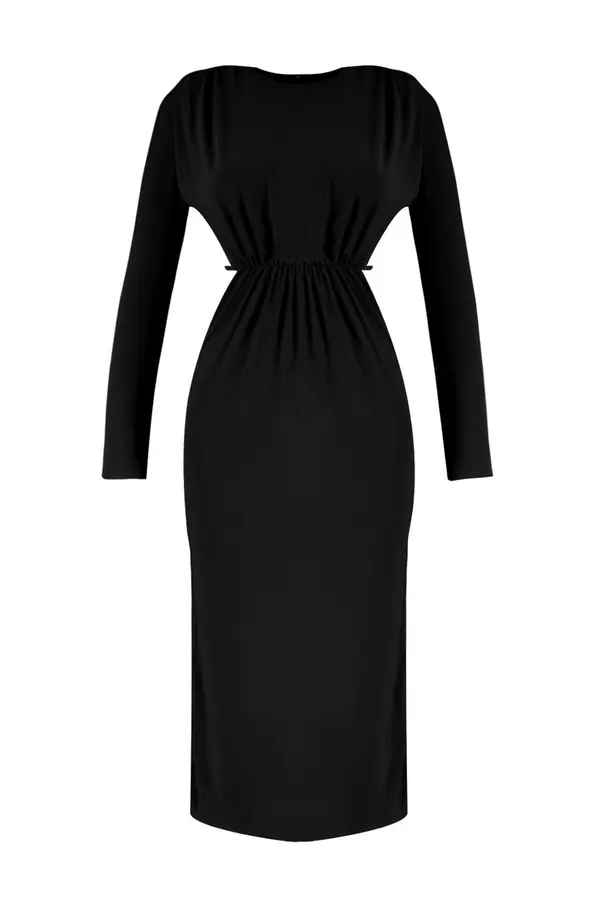 Trendyol Trendyol črno pleteno podloženo okno / izrezano detajl elegantna večerna obleka